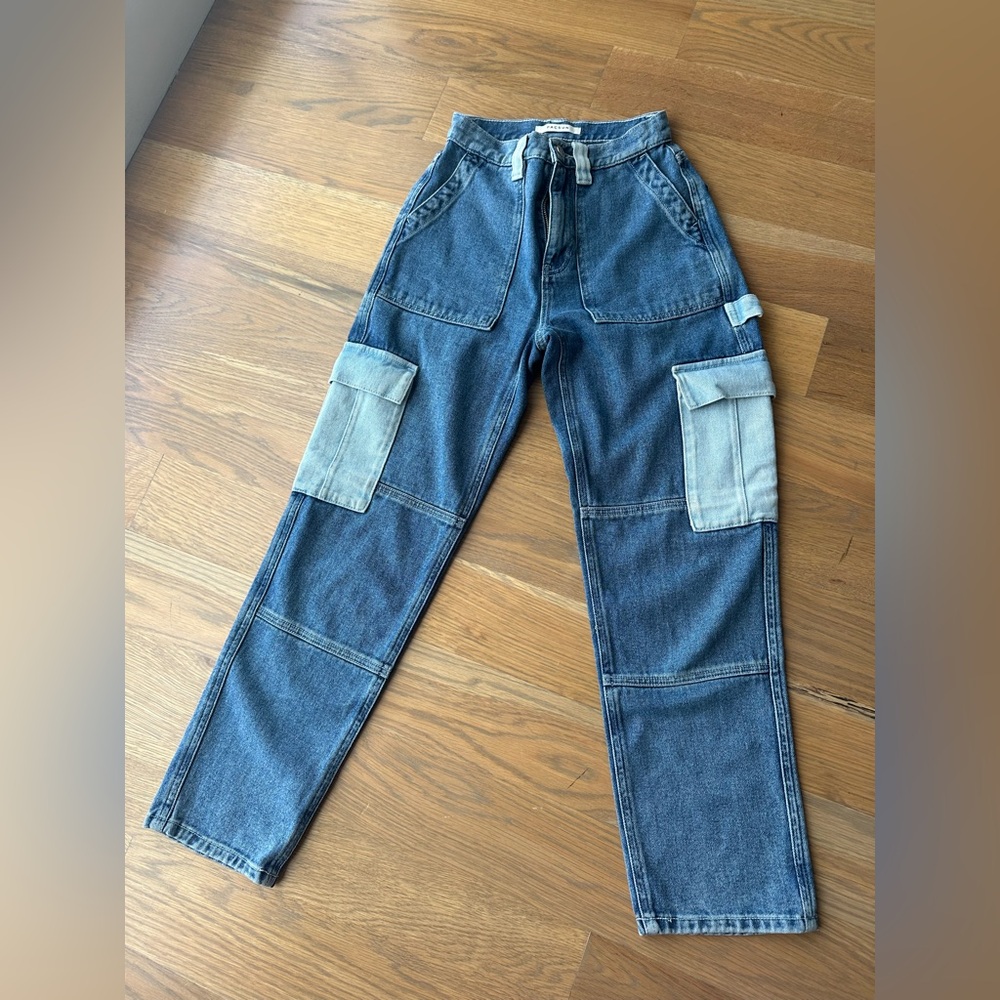 PacSun 90’s Boyfriend Carpenter Cargo Jeans Color Block Denim SZ 23